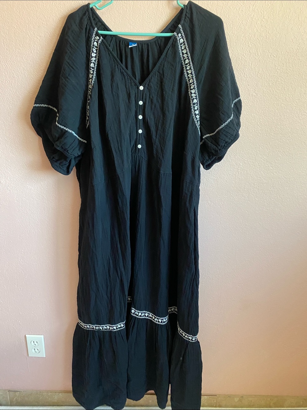 OLD NAVY Black Maxi Dress 100% Cotton with White Embroidery - Picture 2 of 10